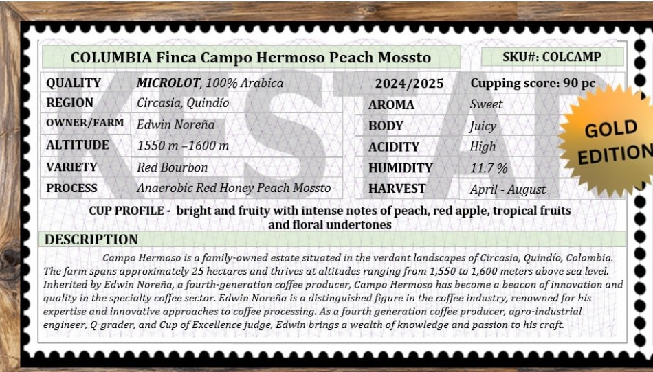 COLUMBIA Finca Campo Hermoso Peach Mossto Arabica 100%
